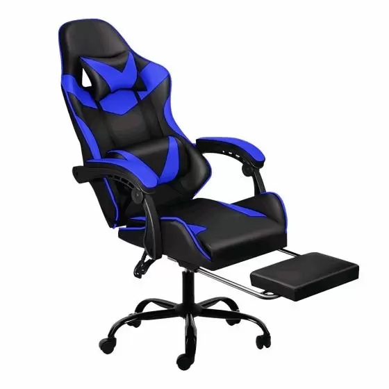 Silla Gamer Xtreme Level con Posapies Negro y Azul - Nueva