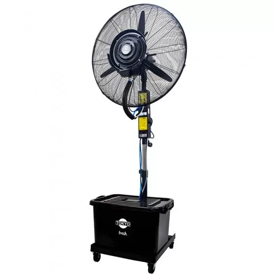 Ventilador de pie Tokyo Fresh Industrial con humidificador y alturas ajustables.