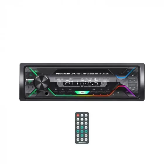 Radio auto con Bluetooth, USB, TF, MP3, FM y control remoto.