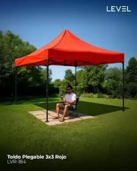 Toldo Plegable 3x3 Level Rojo - Ideal para eventos y camping - Imagen 2