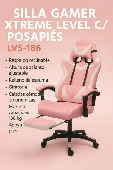 Silla Gamer Xtreme Level con Posapiés - Rosa y Negro