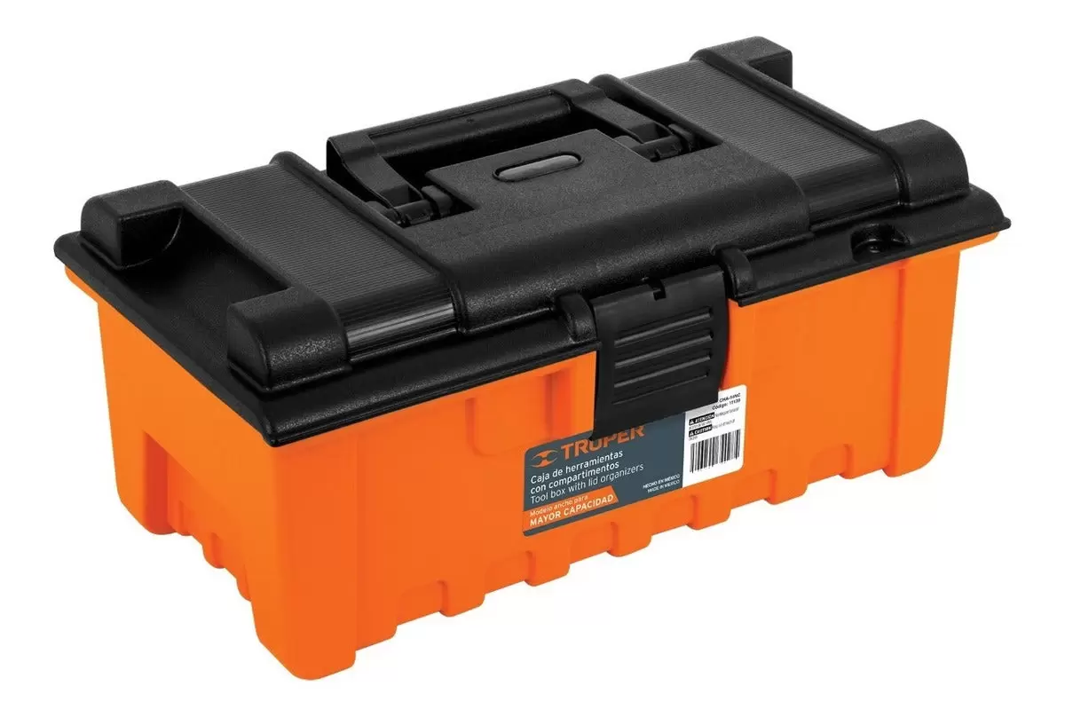 Caja de herramientas Truper 19 pulgadas, modelo ancho, color naranja