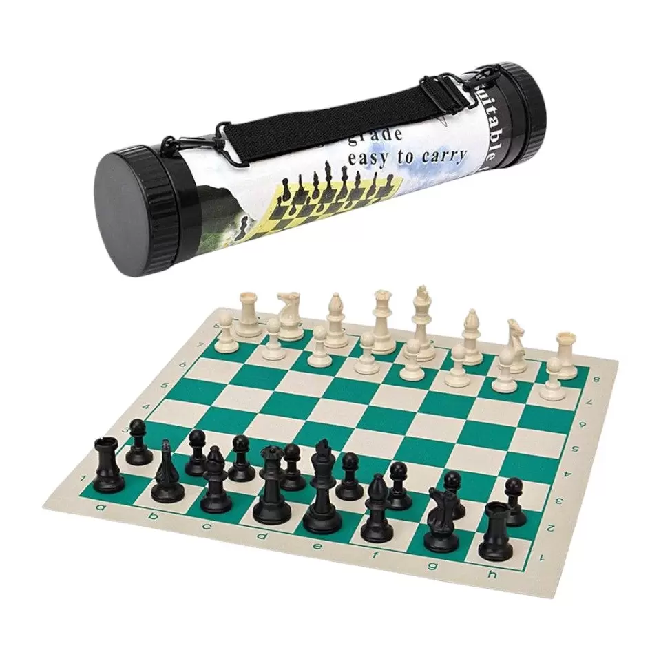 TABLERO DE AJEDREZ PORTÁTIL CON TUBO TRANSPORTADOR - ¡Ideal para viajes!
