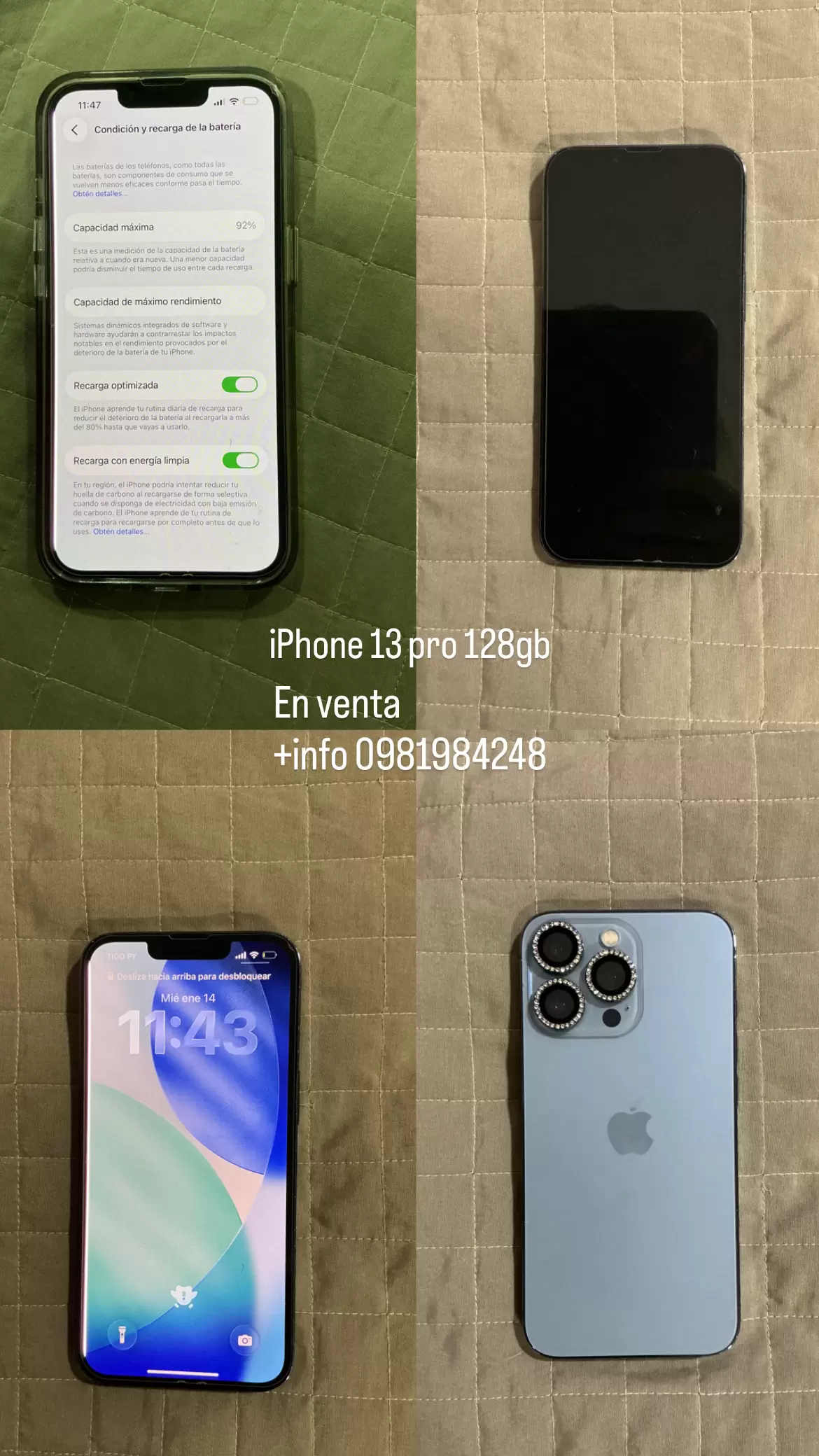 iPhone 13 Pro 128GB Usado, Batería 92%, Reparar, Paraguay