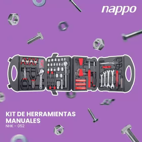 Kit de herramientas manuales Nappo NHK-052: 189 herramientas incluidas, nuevo.