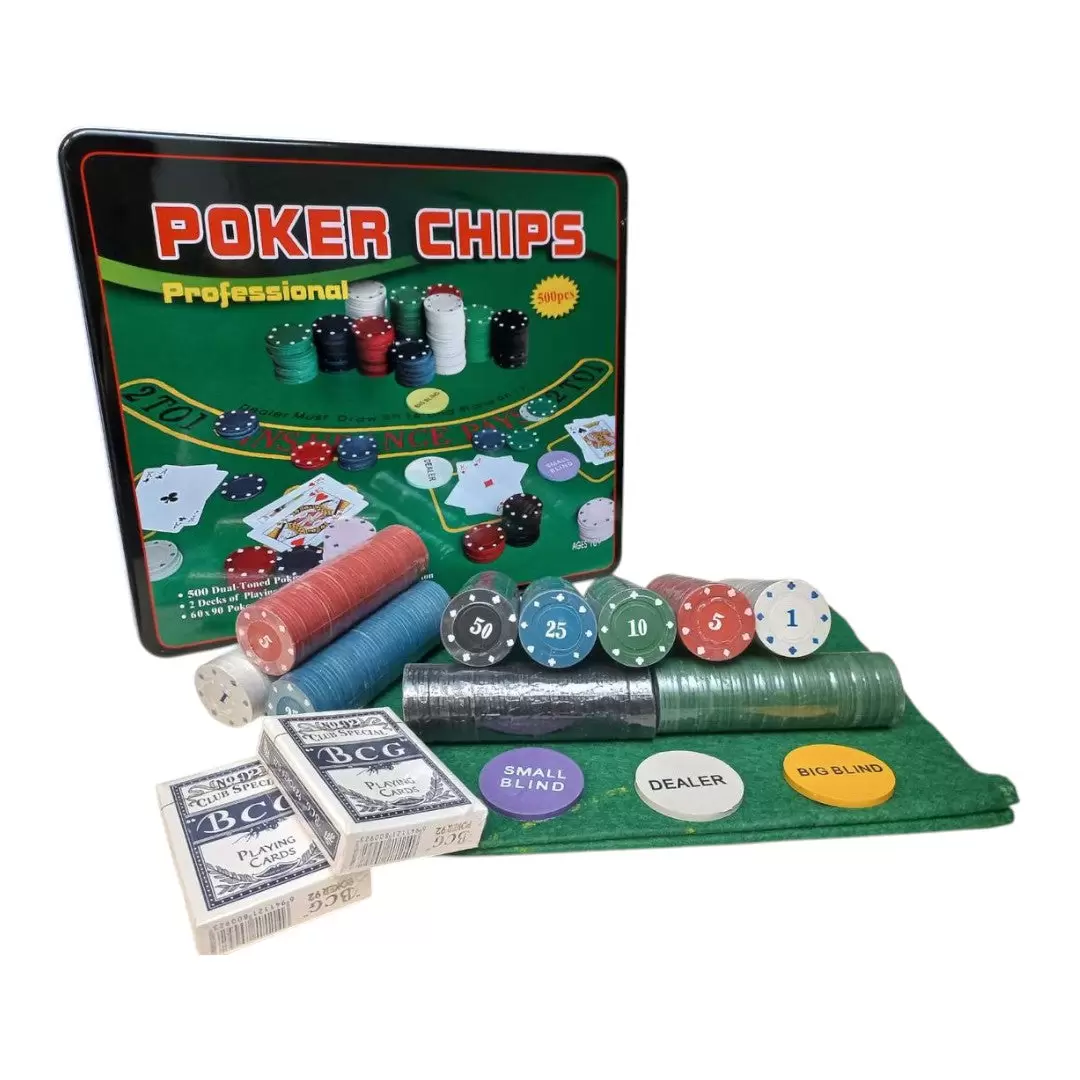  Set de Poker Profesional con 500 Fichas
Descripción: Caja metálica con paño de juego, 2 barajas y botones.
Categoría: Juegos de Mesa
