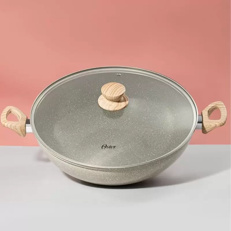 Sartén Oster Beige 7L con Tapa de Vidrio Templado