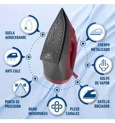 Plancha de vapor Oster® roja con suela cerámica eficiente y duradera