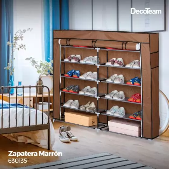 Zapatera DecoTeam Marrón: Práctica, plegable, con 2 divisiones y 6 estantes.