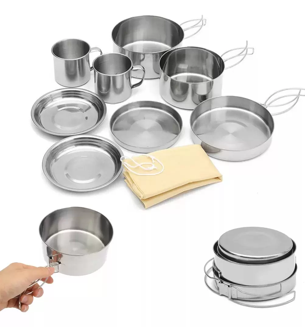  Juego de Ollas 8 Piezas Acero Inoxidable para Camping