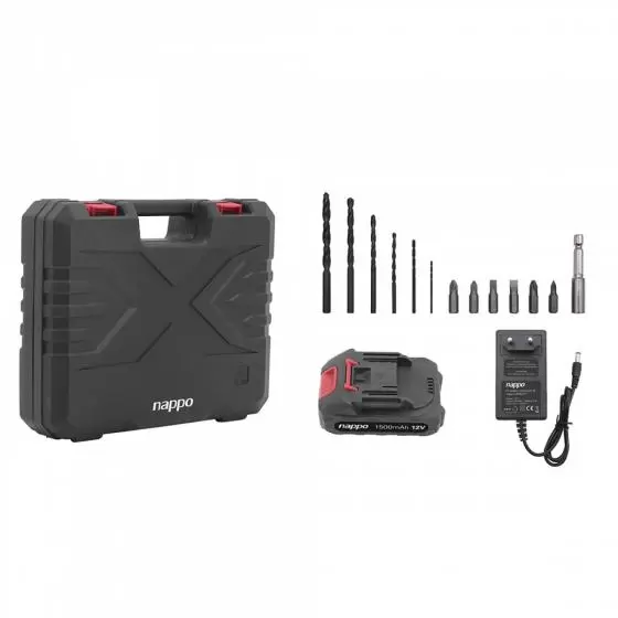 Kit taladro inalámbrico de impacto Nappo 16 pcs NHK-217, nuevo.