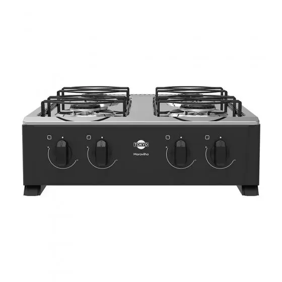  Cocina a gas Tokyo Maravilha 4h negro con mesada inoxidable