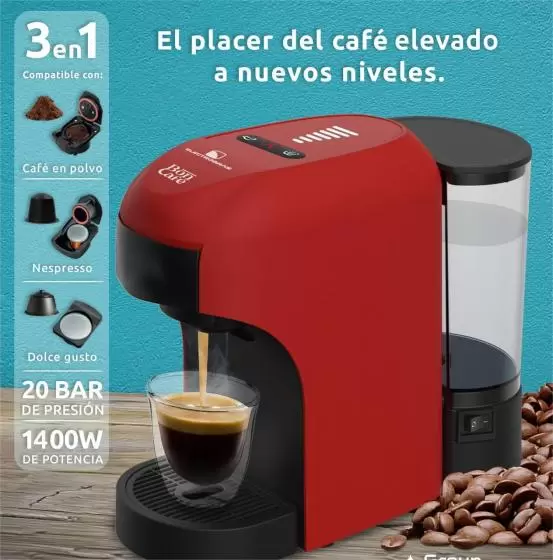Cafetera Multicápsulas 3 en 1 Bon Cafe - Rojo - Nueva
