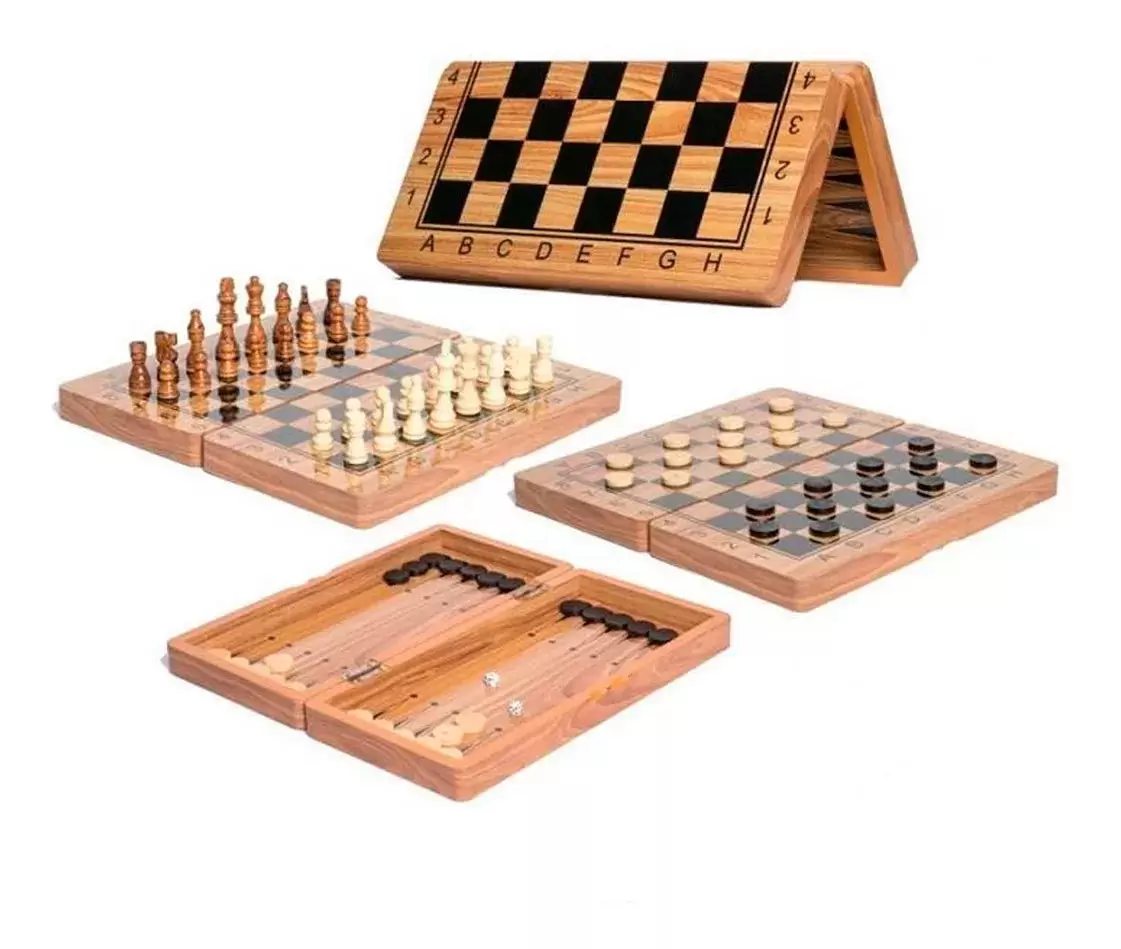 Juego de Ajedrez 3 en 1 - Tablero con Backgammon