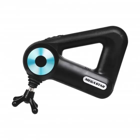 Masajeador muscular Mega Star con 12 cabezas intercambiables y velocidad ajustable.