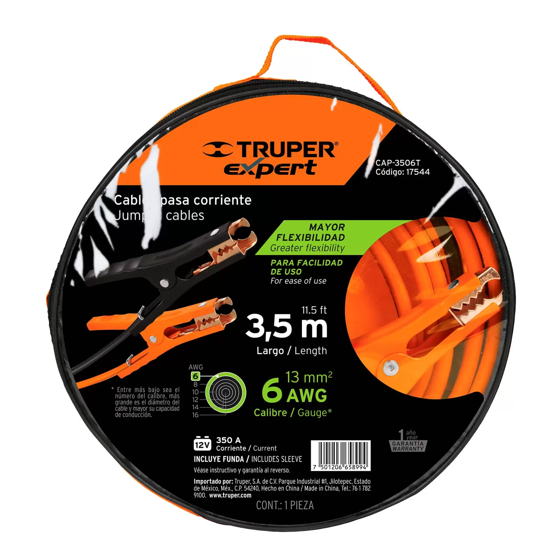 Cable de acople Truper 3.5 mts, corriente 350A, calibre 6AWG